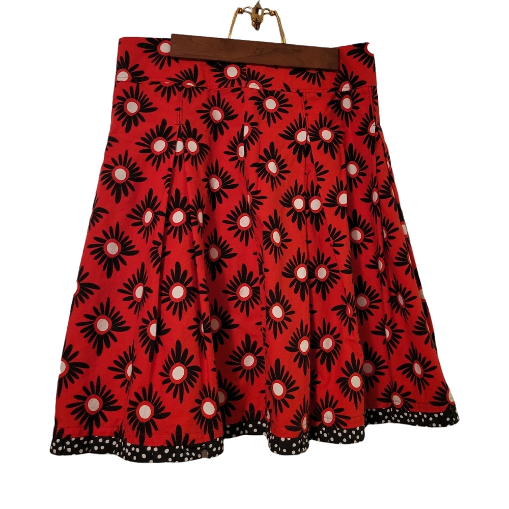 Retro Red Swing Dance Skirt Black Daisies Polka Dot Ruffle Trim Medium